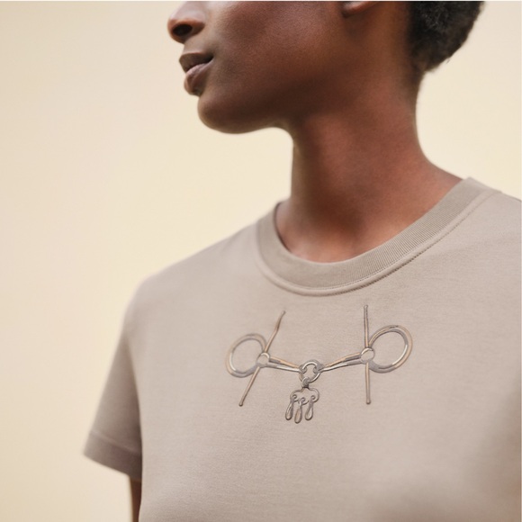 BRAND NEW HERMES Mors straight t-shirt gris etoupe Sz 36 - Picture 8 of 8